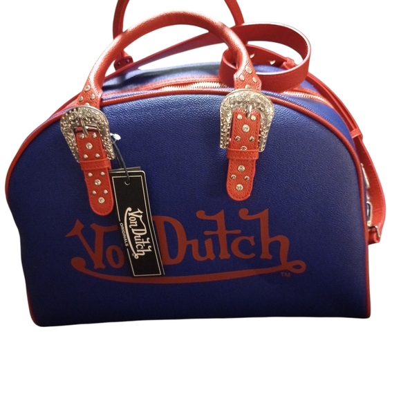 Von Dutch Original Red and Blue Rhinestones DuffleBag, NWT Hard To Find! - Picture 2 of 12